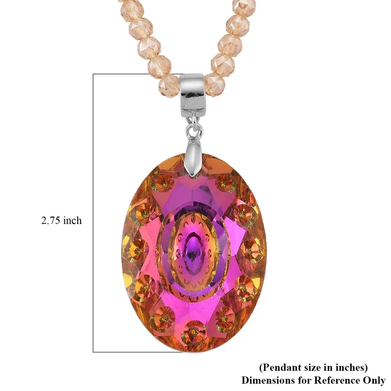 Oranger magischer Farb-Kristall und champagnerfarbener AB-Kristall Anhänger mit 60+5cm Kette, Legierung