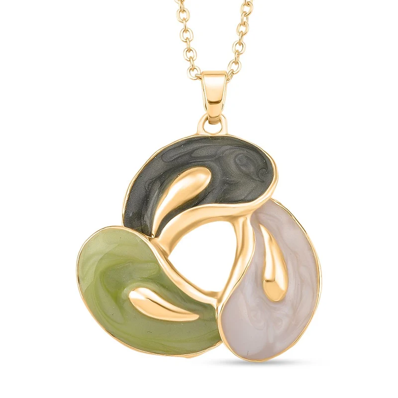 2er-Set Emaille-Anhänger mit Kette und Ohrsteckern, abstraktes Design, Grün