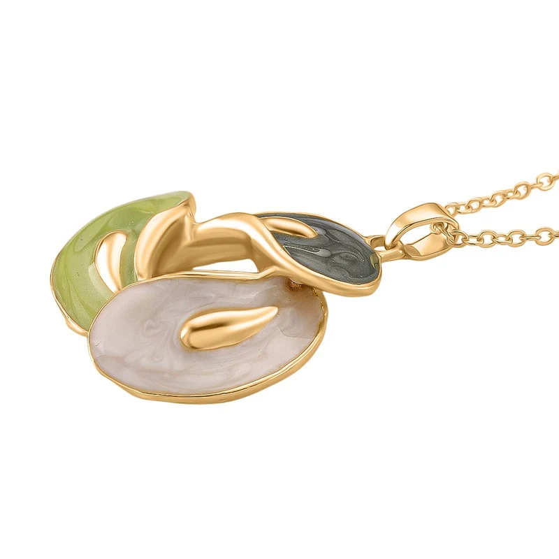 2er-Set Emaille-Anhänger mit Kette und Ohrsteckern, abstraktes Design, Grün