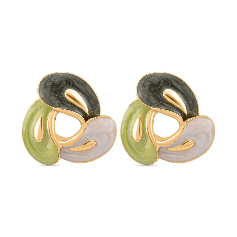 2er-Set Emaille-Anhänger mit Kette und Ohrsteckern, abstraktes Design, Grün