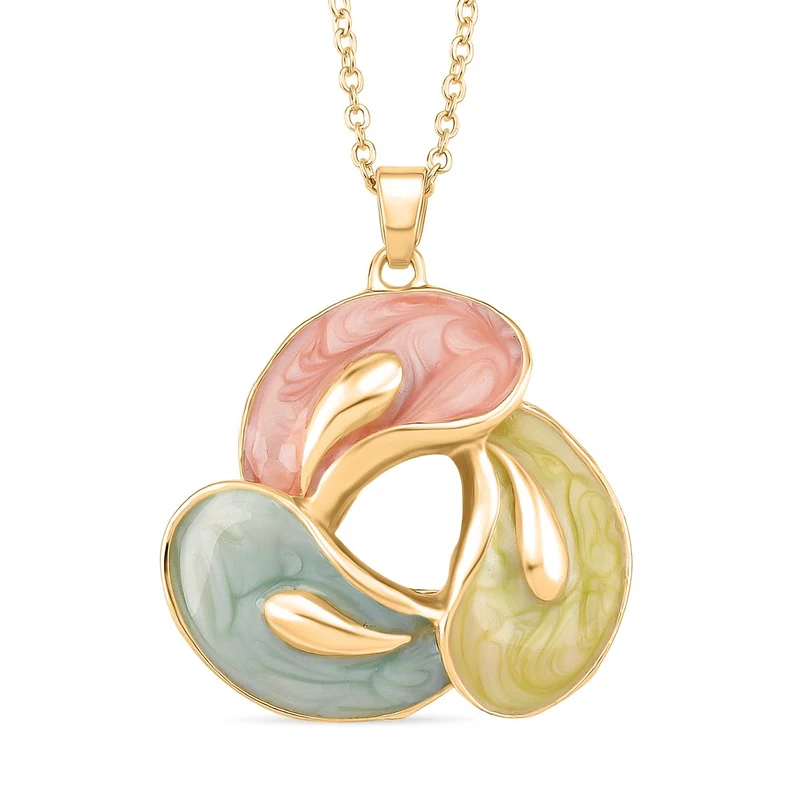 2er-Set Emaille-Anhänger mit Kette und Ohrsteckern, abstraktes Design, Grün