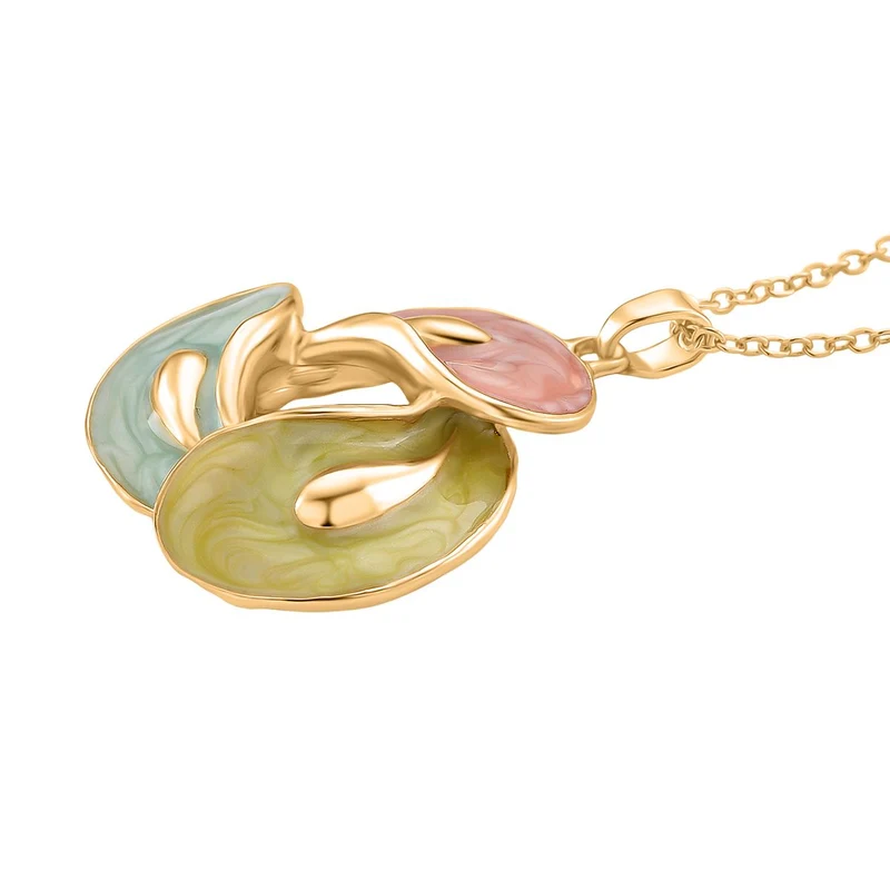 2er-Set Emaille-Anhänger mit Kette und Ohrsteckern, abstraktes Design, Grün