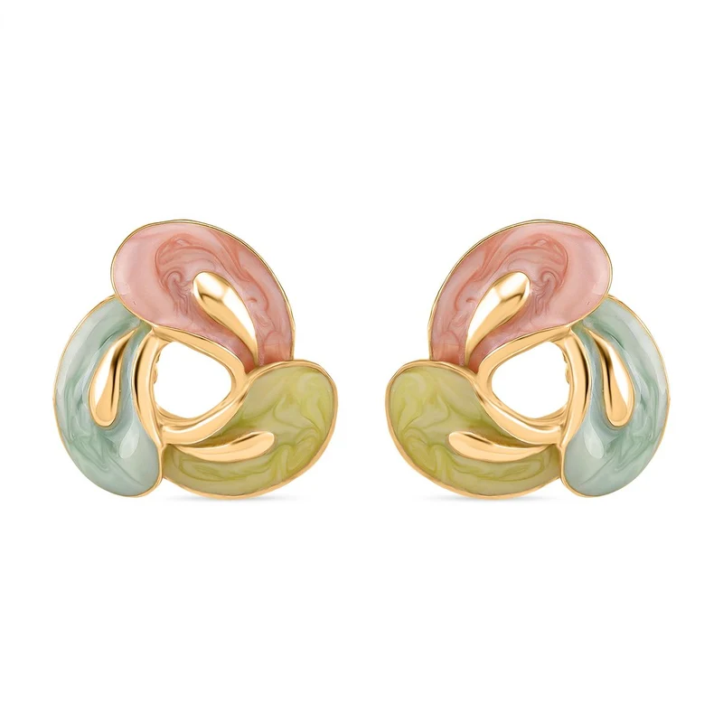 2er-Set Emaille-Anhänger mit Kette und Ohrsteckern, abstraktes Design, Grün