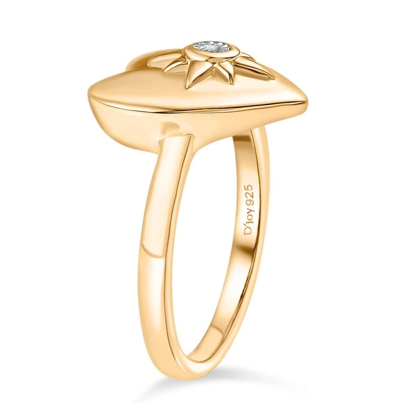 3er Set - D'Joy Weißer Diamant Ring, Ohrringe, Anhänger, 925 Silber Gelbgold, (Größe 19.00) ca. 0,03 ct.