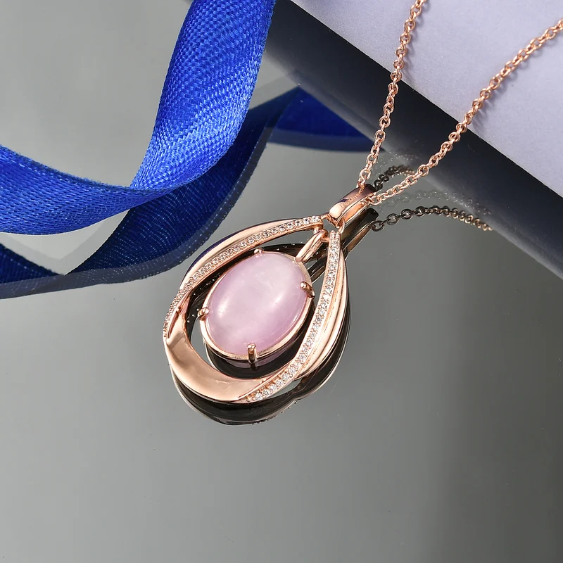 EVER TRUE Kunzit, Weißer Zirkon Schmuckset ca. 50 cm,Roségoldfarben, ca. 11.78 ct