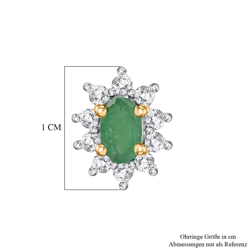 D'Joy AA Smaragd, Weißer Zirkon Ohrringe 925 Silber Rhodiniert ca. 1.32 ct