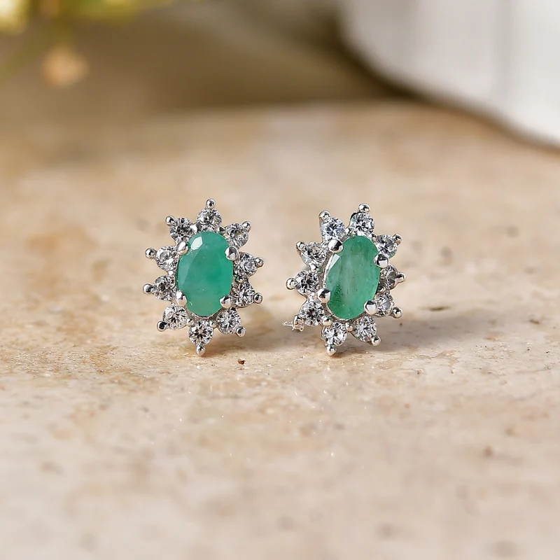 D'Joy AA Smaragd, Weißer Zirkon Ohrringe 925 Silber Rhodiniert ca. 1.32 ct