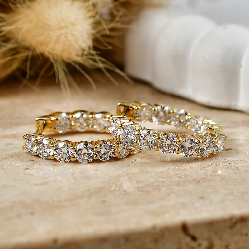 LUXURIANT 5,35 ct. SGL zertifizierte SI-GH Labor Diamant Ohrringe, 925 Silber 750 Gelbgold Vermeil