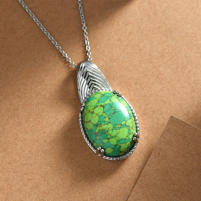Unakite Anhänger mit Kette, 316L Edelstahl ca. 30.00 ct
