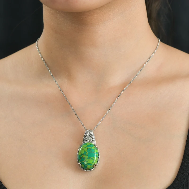 Unakite Anhänger mit Kette, 316L Edelstahl ca. 30.00 ct
