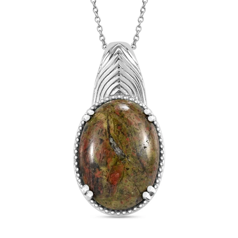 Unakite Anhänger mit Kette, 316L Edelstahl ca. 30.00 ct
