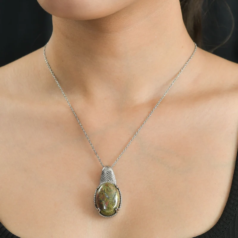 Unakite Anhänger mit Kette, 316L Edelstahl ca. 30.00 ct