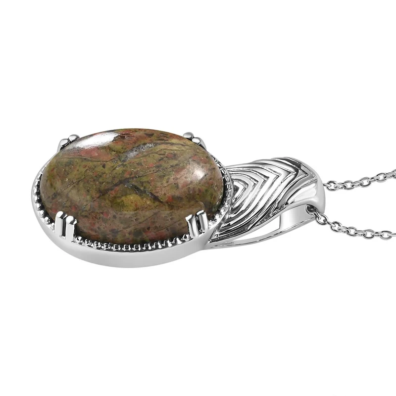 Unakite Anhänger mit Kette, 316L Edelstahl ca. 30.00 ct