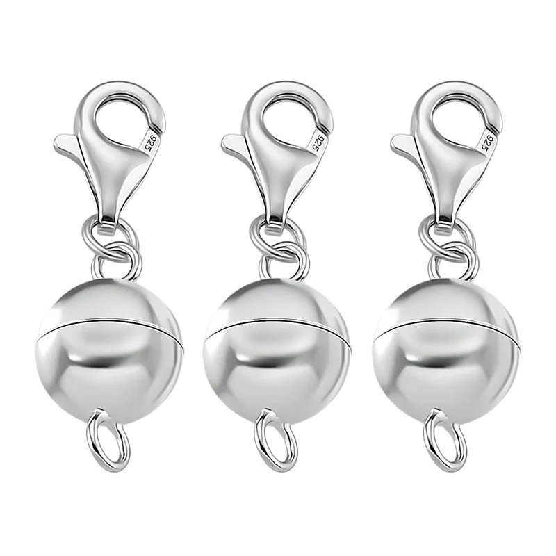 3er Set - Magnetverschluss Rundform, mit Karabinerverschluss, 925 Silber rhodiniert, rosévergoldet, vergoldet ca. 3,00g