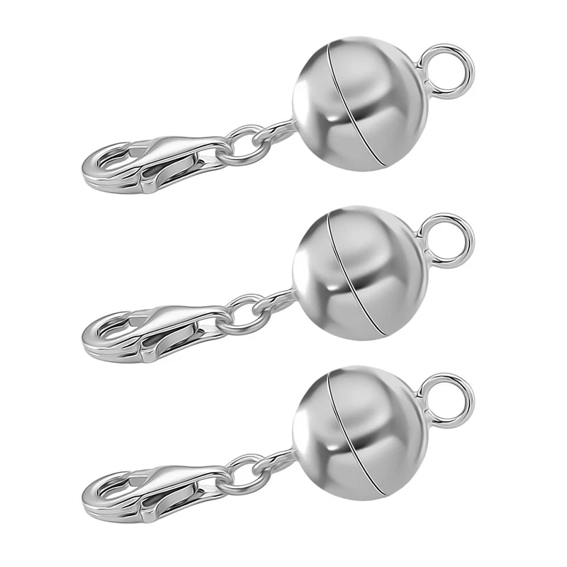 3er Set - Magnetverschluss Rundform, mit Karabinerverschluss, 925 Silber rhodiniert, rosévergoldet, vergoldet ca. 3,00g