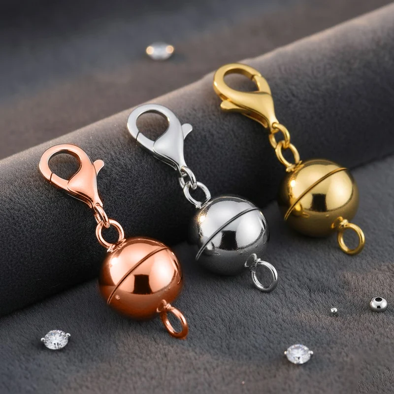 3er Set - Magnetverschluss Rundform, mit Karabinerverschluss, 925 Silber rhodiniert, rosévergoldet, vergoldet ca. 3,00g