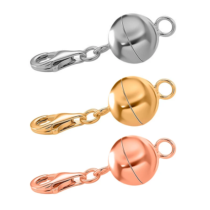 3er Set - Magnetverschluss Rundform, mit Karabinerverschluss, 925 Silber rhodiniert, rosévergoldet, vergoldet ca. 3,00g