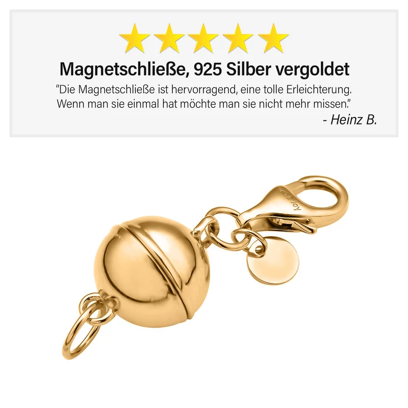 3er Set - Magnetverschluss Rundform, mit Karabinerverschluss, 925 Silber rhodiniert, rosévergoldet, vergoldet ca. 3,00g