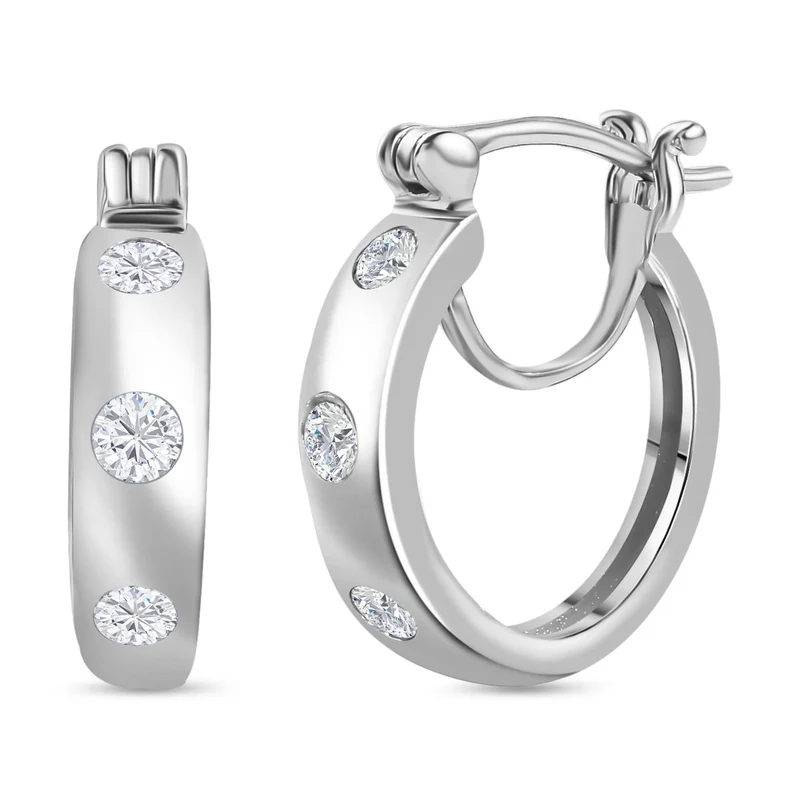 Moissanit Trilogie Creolen, 925 Silber rhodiniert - 0,62 ct.