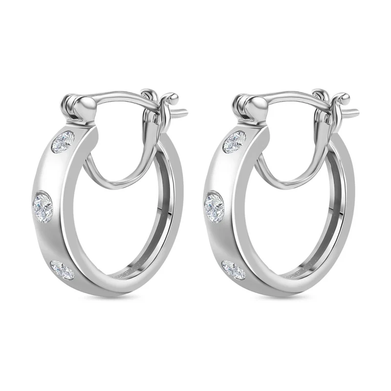 Moissanit Trilogie Creolen, 925 Silber rhodiniert - 0,62 ct.