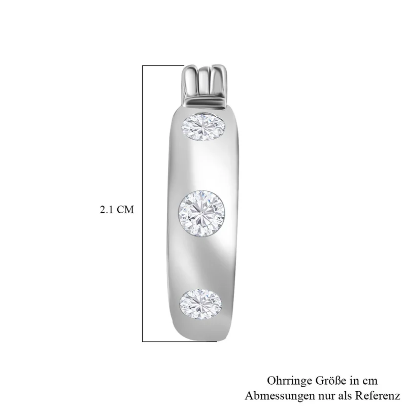 Moissanit Trilogie Creolen, 925 Silber rhodiniert - 0,62 ct.
