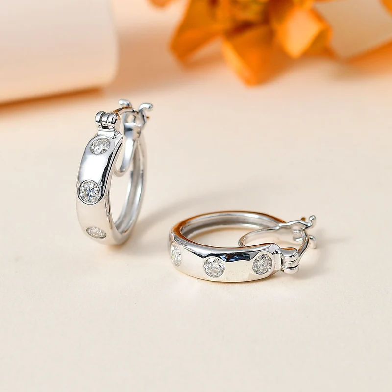 Moissanit Trilogie Creolen, 925 Silber rhodiniert - 0,62 ct.