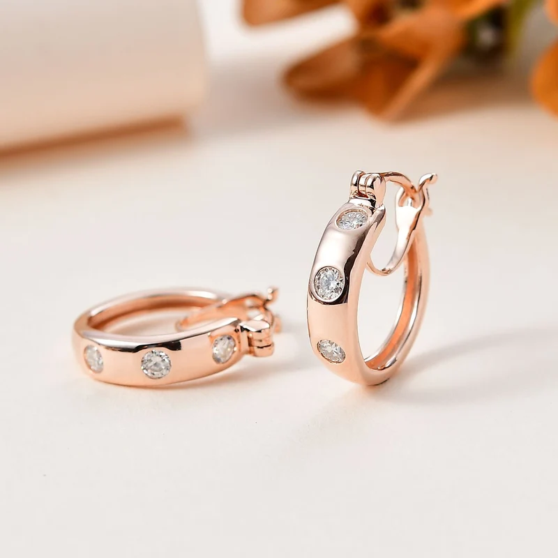 Moissanit Trilogie Creolen, 925 Silber rhodiniert - 0,62 ct.