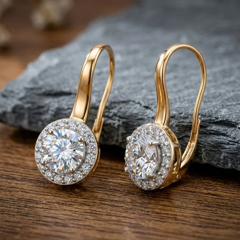 LUXURIANT 3 ct. SGL zertifizierte SI-GH Labor Diamant Ohrringe, 925 Silber 750 Gelbgold Vermeil