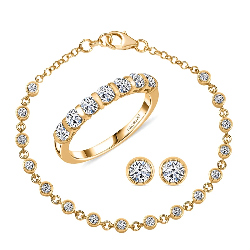 LUXURIANT DIAMOND - Lab Grown Diamant Schmuckset 925 Silber 750 Gelbgold vermeil (Größe 17) ca. 2.75 ct
