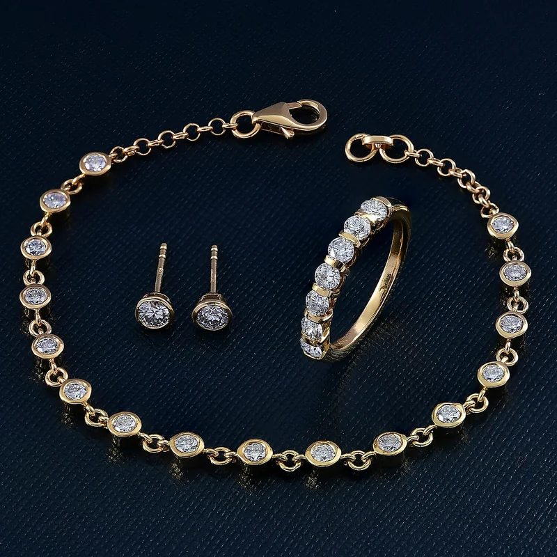 LUXURIANT DIAMOND - Lab Grown Diamant Schmuckset 925 Silber 750 Gelbgold vermeil (Größe 17) ca. 2.75 ct