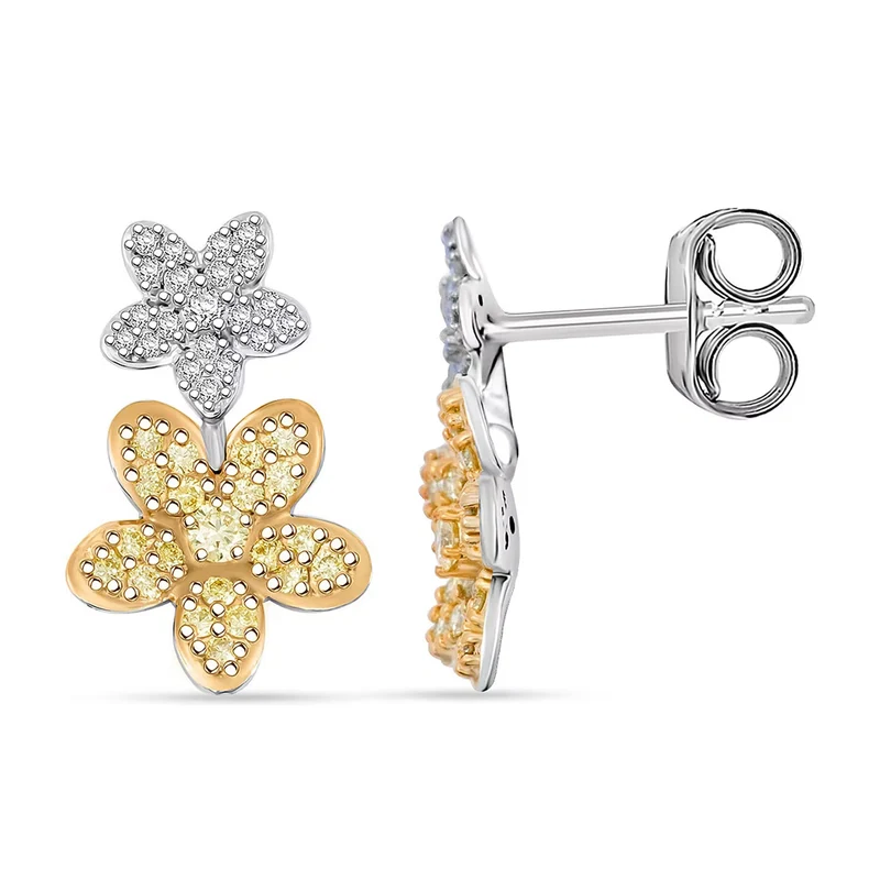 LUXURIANT 0,50 ct. VS-EF gelbe und weiße Labor Diamant Ohrringe, 925 Silber rhodiniert