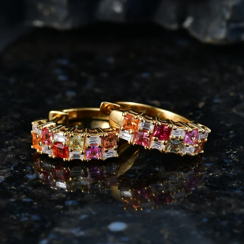 D'Joy Mehrfarbiger Saphir, Moissanit Ohrringe 925 Silber 750 Gelbgold vermeil ca. 1.80 ct