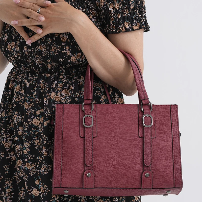 Crossbody-Tasche aus Echtleder mit Zierschnallen, 32x13x21 cm, Braun