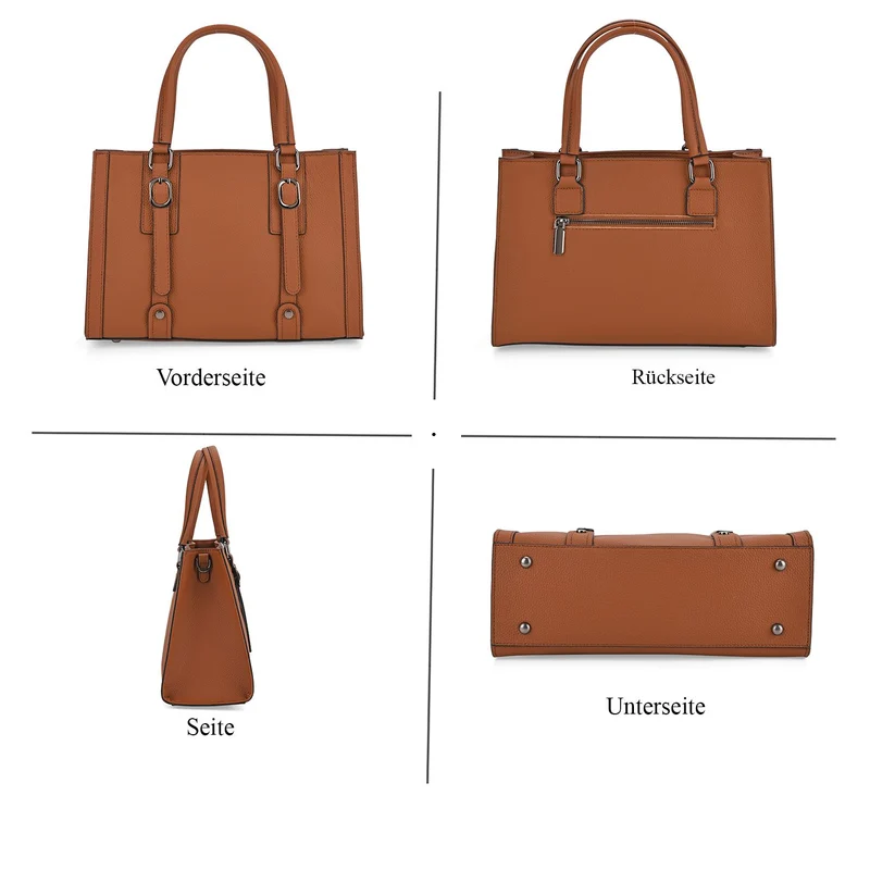 Crossbody-Tasche aus Echtleder mit Zierschnallen, 32x13x21 cm, Braun