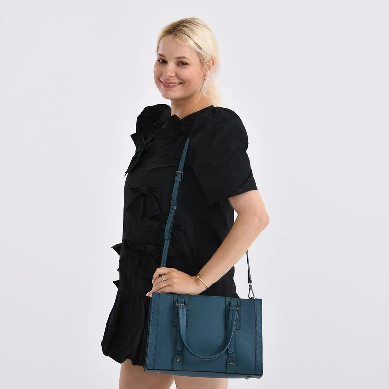 Crossbody-Tasche aus Echtleder mit Zierschnallen, 32x13x21 cm, Braun