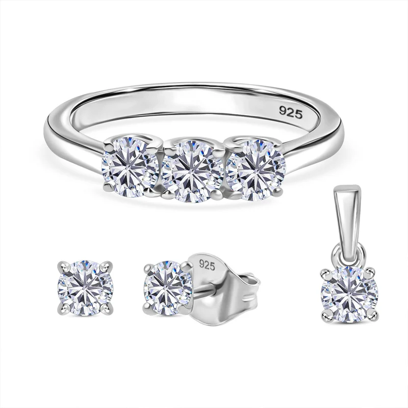 Moissanit Schmuckset 925 Silber rhodiniert (Größe 20) ca. 1,44 ct.