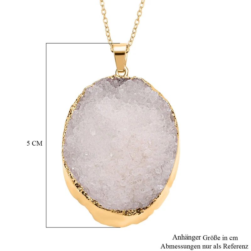 Weißer Drusy Quarz Anhänger mit Kette, Messing, vergoldet