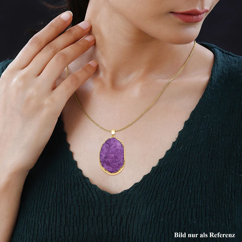 Weißer Drusy Quarz Anhänger mit Kette, Messing, vergoldet