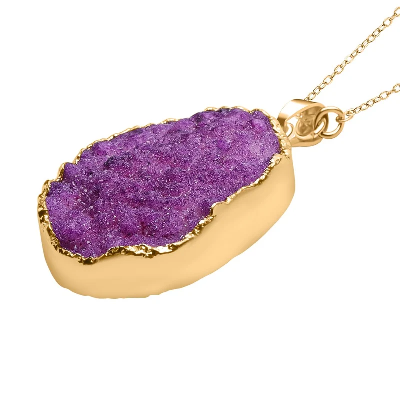 Weißer Drusy Quarz Anhänger mit Kette, Messing, vergoldet