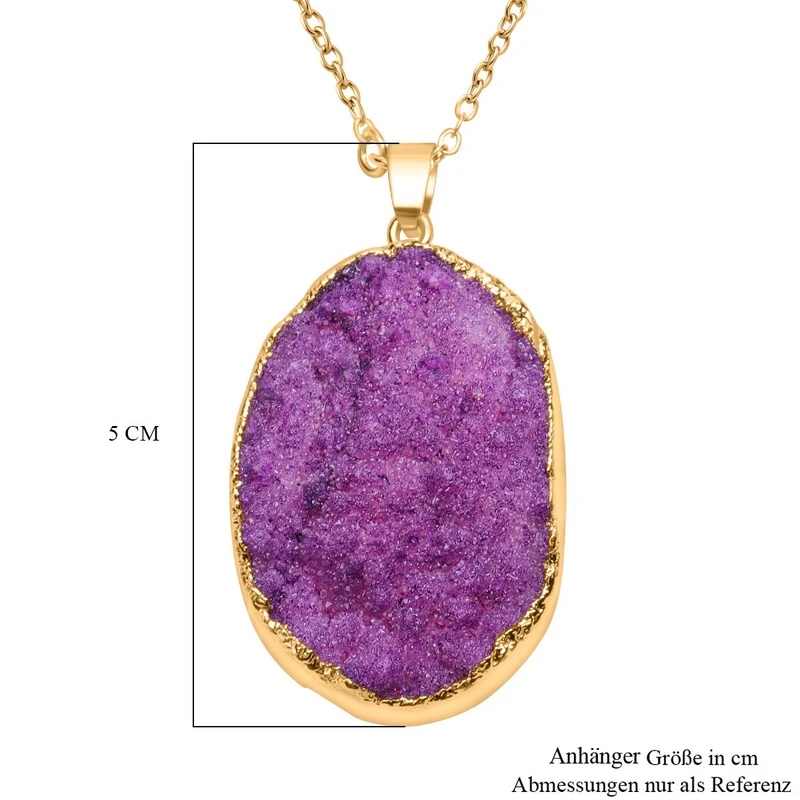 Weißer Drusy Quarz Anhänger mit Kette, Messing, vergoldet
