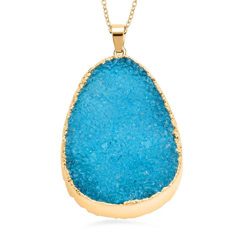 Weißer Drusy Quarz Anhänger mit Kette, Messing, vergoldet