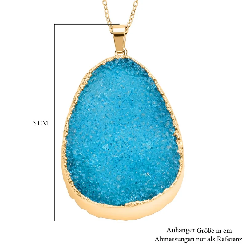 Weißer Drusy Quarz Anhänger mit Kette, Messing, vergoldet