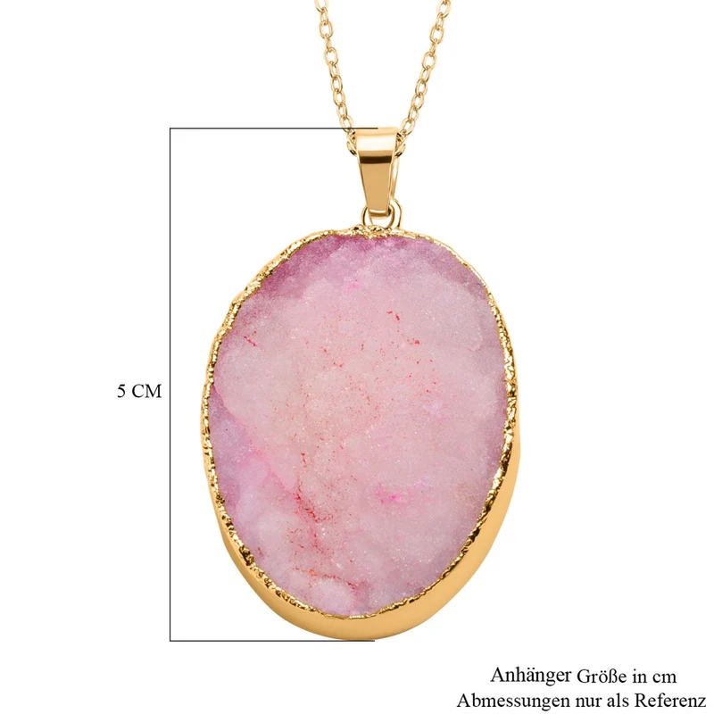 Weißer Drusy Quarz Anhänger mit Kette, Messing, vergoldet