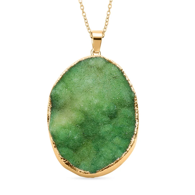 Weißer Drusy Quarz Anhänger mit Kette, Messing, vergoldet