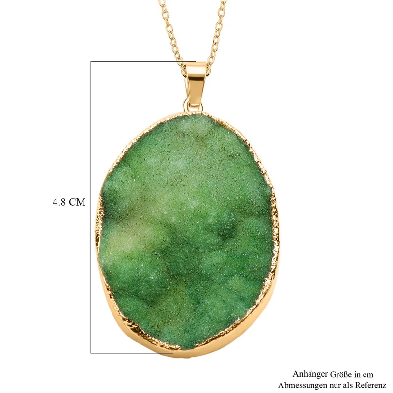 Weißer Drusy Quarz Anhänger mit Kette, Messing, vergoldet