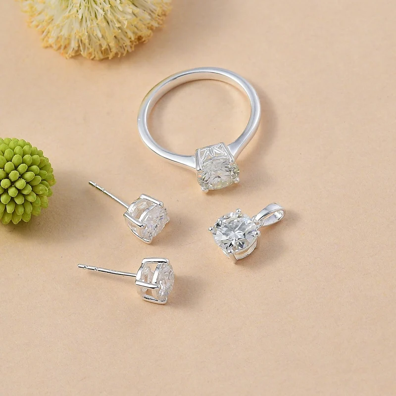 EINMALIGES ANGEBOT - 3er Set Moissanit Ring, Anhänger, und Ohrringe, 925 Silber ca. 3.80 ct