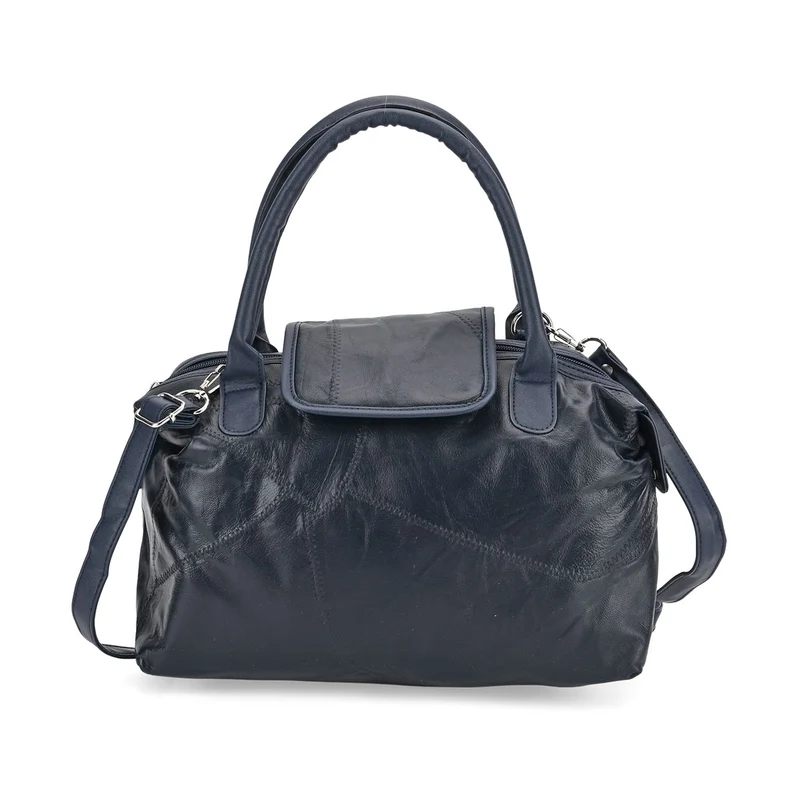 Patchwork-Reisetasche aus weichem Schafleder, mit Tragegriffen und abnehmbarem Schulterriemen, 29x1 5x21cm, Schwarz