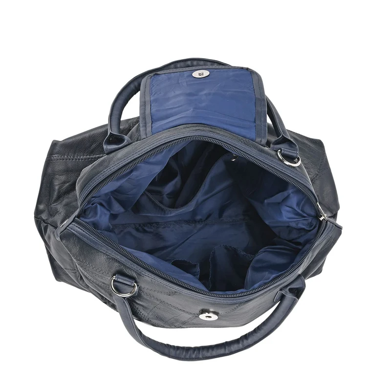 Patchwork-Reisetasche aus weichem Schafleder, mit Tragegriffen und abnehmbarem Schulterriemen, 29x1 5x21cm, Schwarz