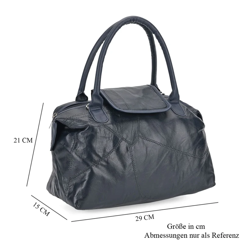 Patchwork-Reisetasche aus weichem Schafleder, mit Tragegriffen und abnehmbarem Schulterriemen, 29x1 5x21cm, Schwarz