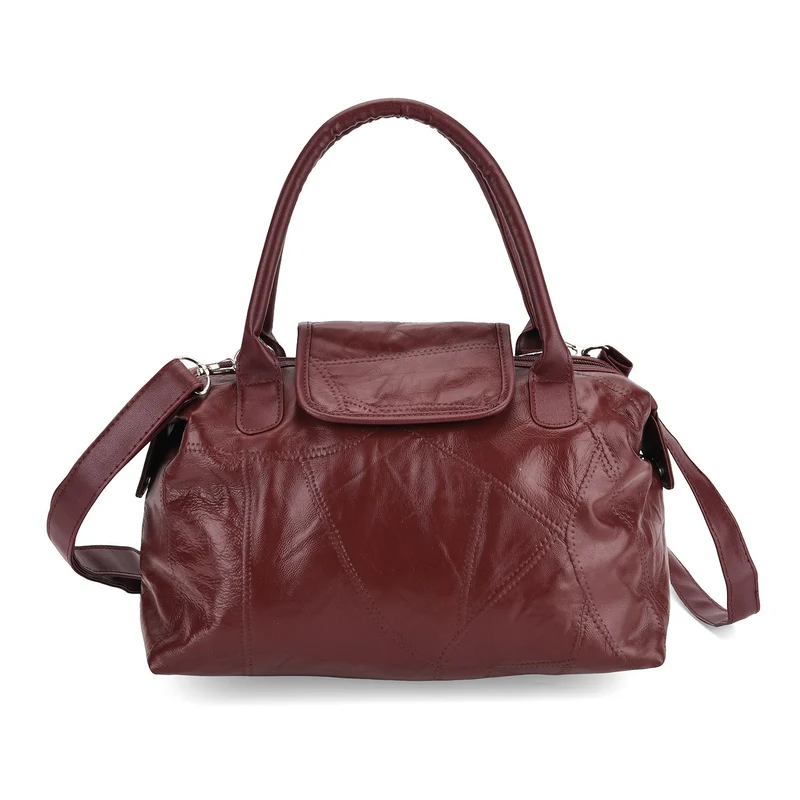 Patchwork-Reisetasche aus weichem Schafleder, mit Tragegriffen und abnehmbarem Schulterriemen, 29x1 5x21cm, Schwarz